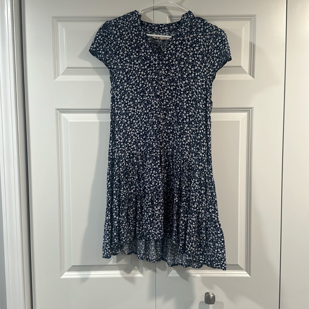 Francesca’s Dark Blue Flower Patterned Dress, Size 14